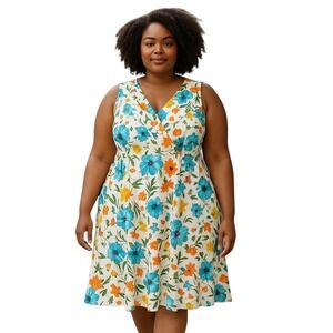 Avenue Dress Full Women Plus Size 26 Sleeveless Floral Print V Neck Midi Summer